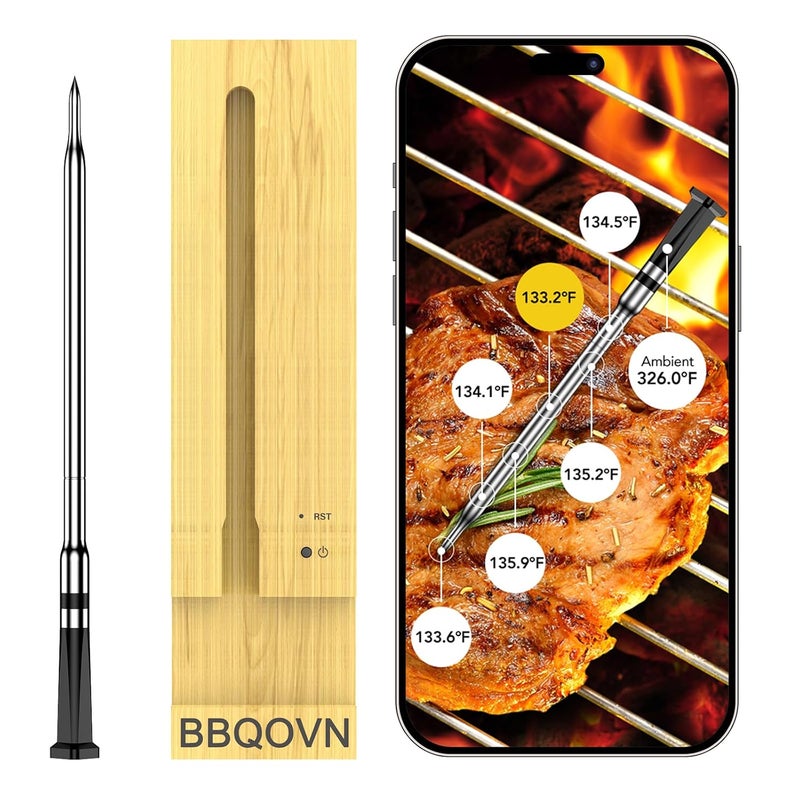 BtcLink WIFI Wireless Meat Thermometer Unlimited Range 7 NIST Certified Accuracy Sensors Sub-1g(10x Stronger than Bluetooth)APP&Magnetic Smart Digital Base for BBQ,Oven,Smoker,Grill (1, black, small) - Image 1